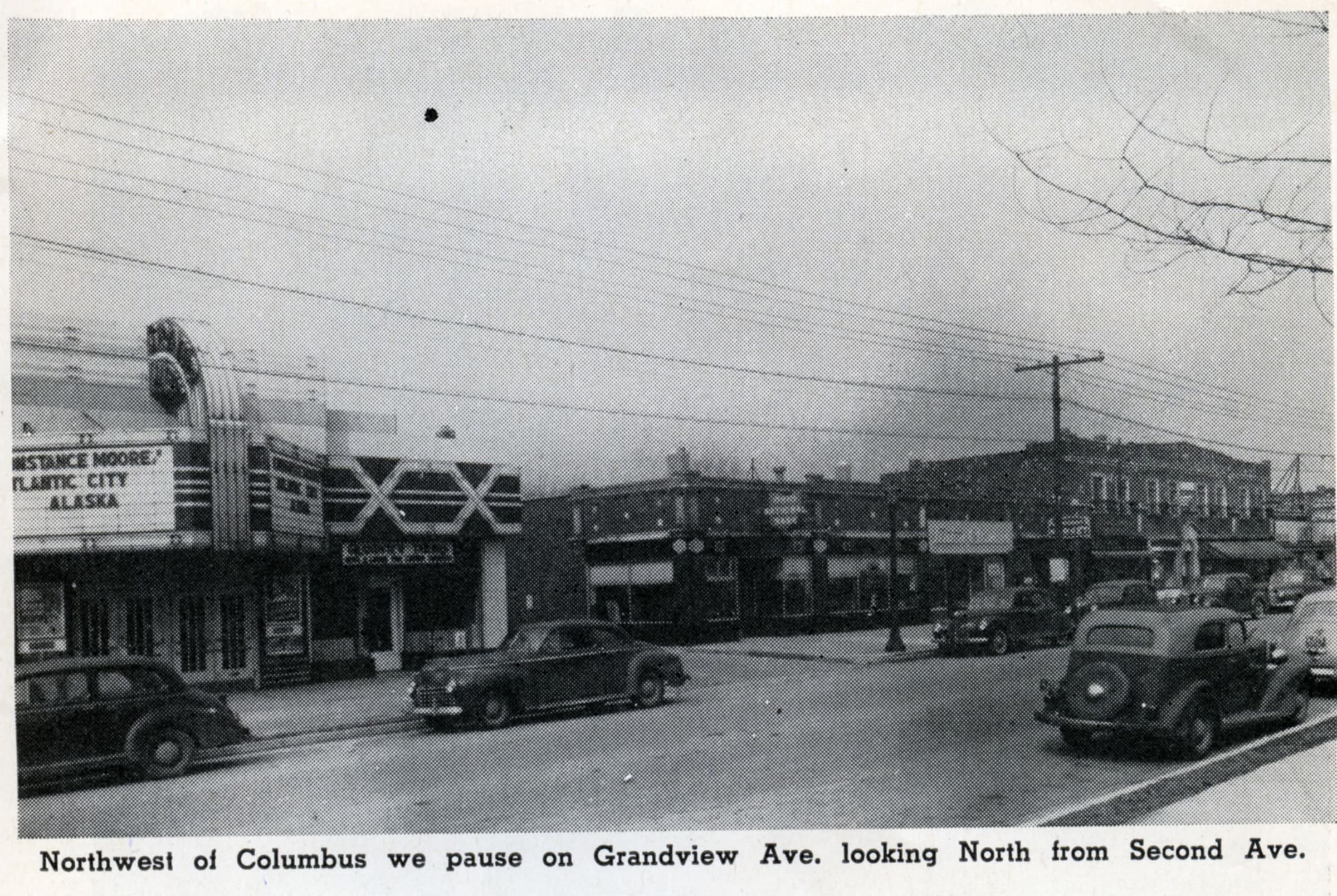 Historic 1945 view looking north on Grandview Avenue with the Grandview Theatre marquee on the left