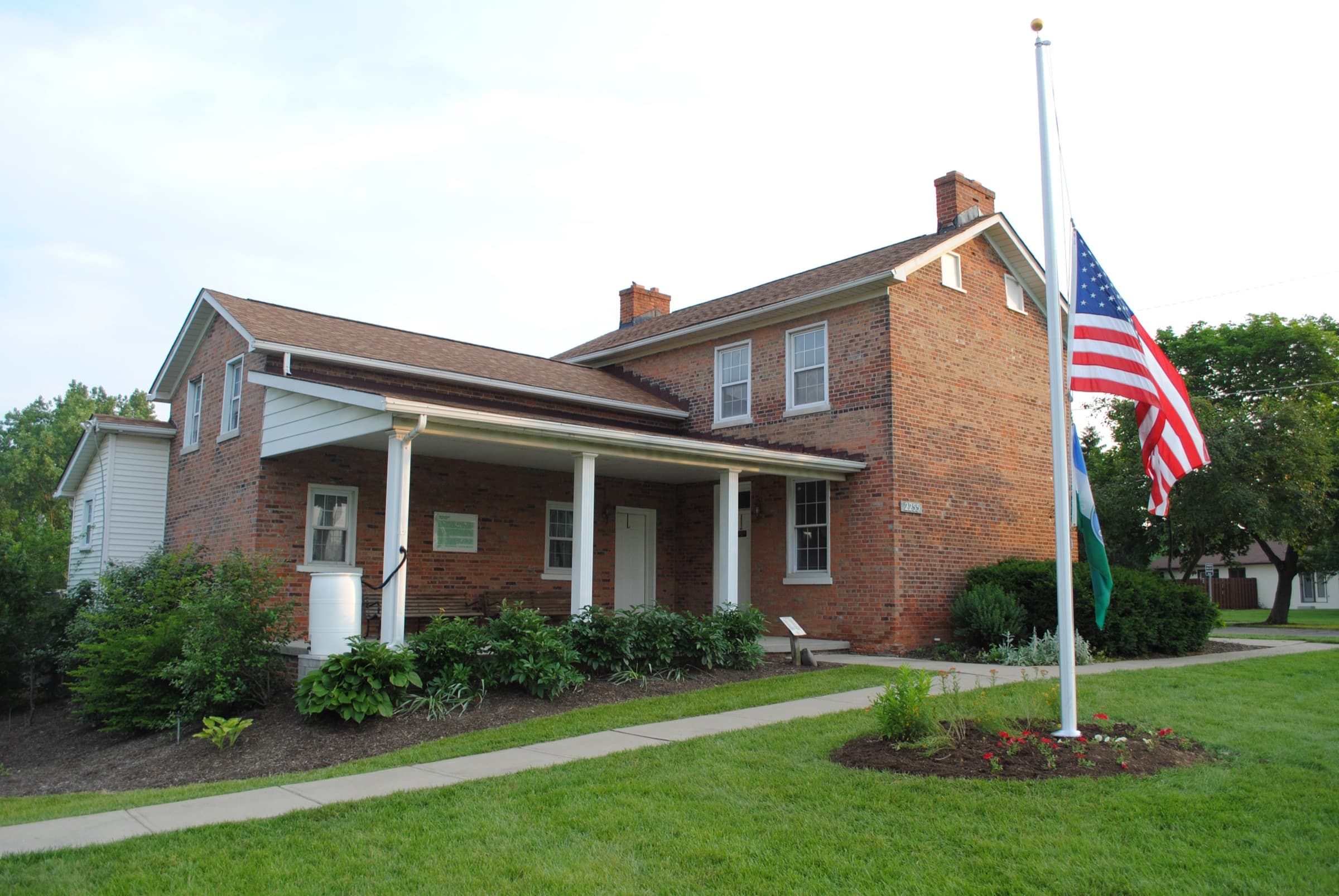 The 1840s brick Gantz farmhouse at the Gardens at Gantz Farm in Grove City, Ohio