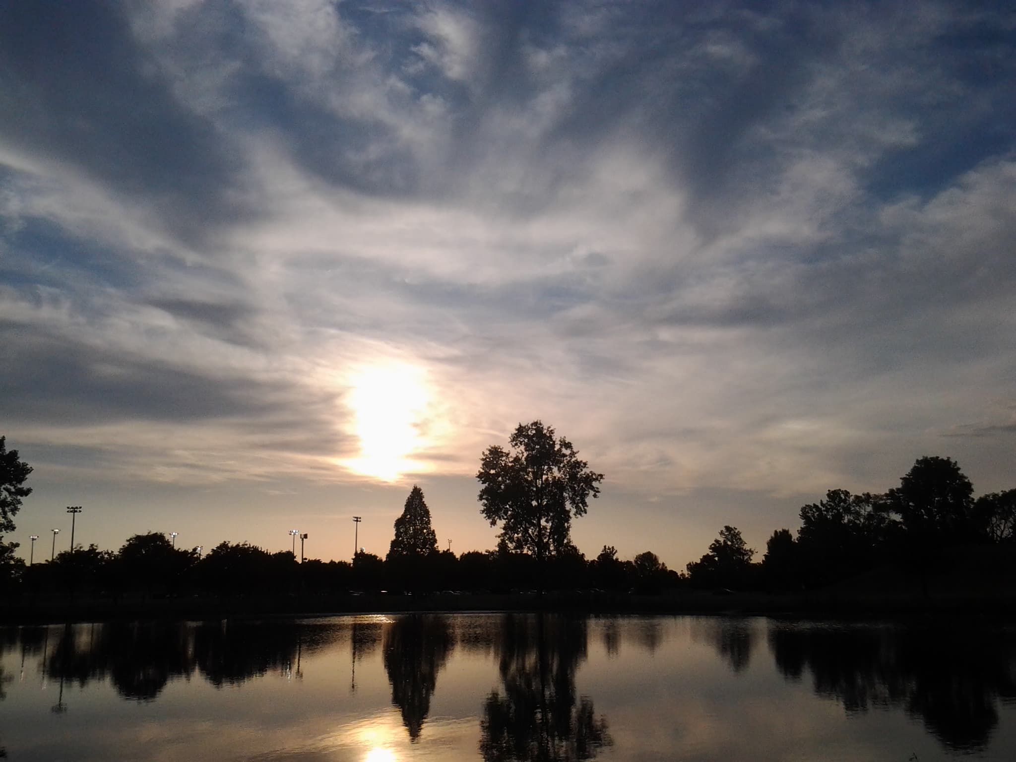 Pond at dusk at Roger A. Reynolds Municipal Park in Hilliard, Ohio